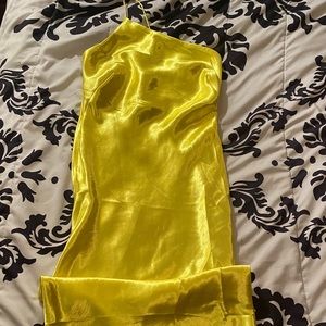 Sexy Yellow Satin Maxi Dress